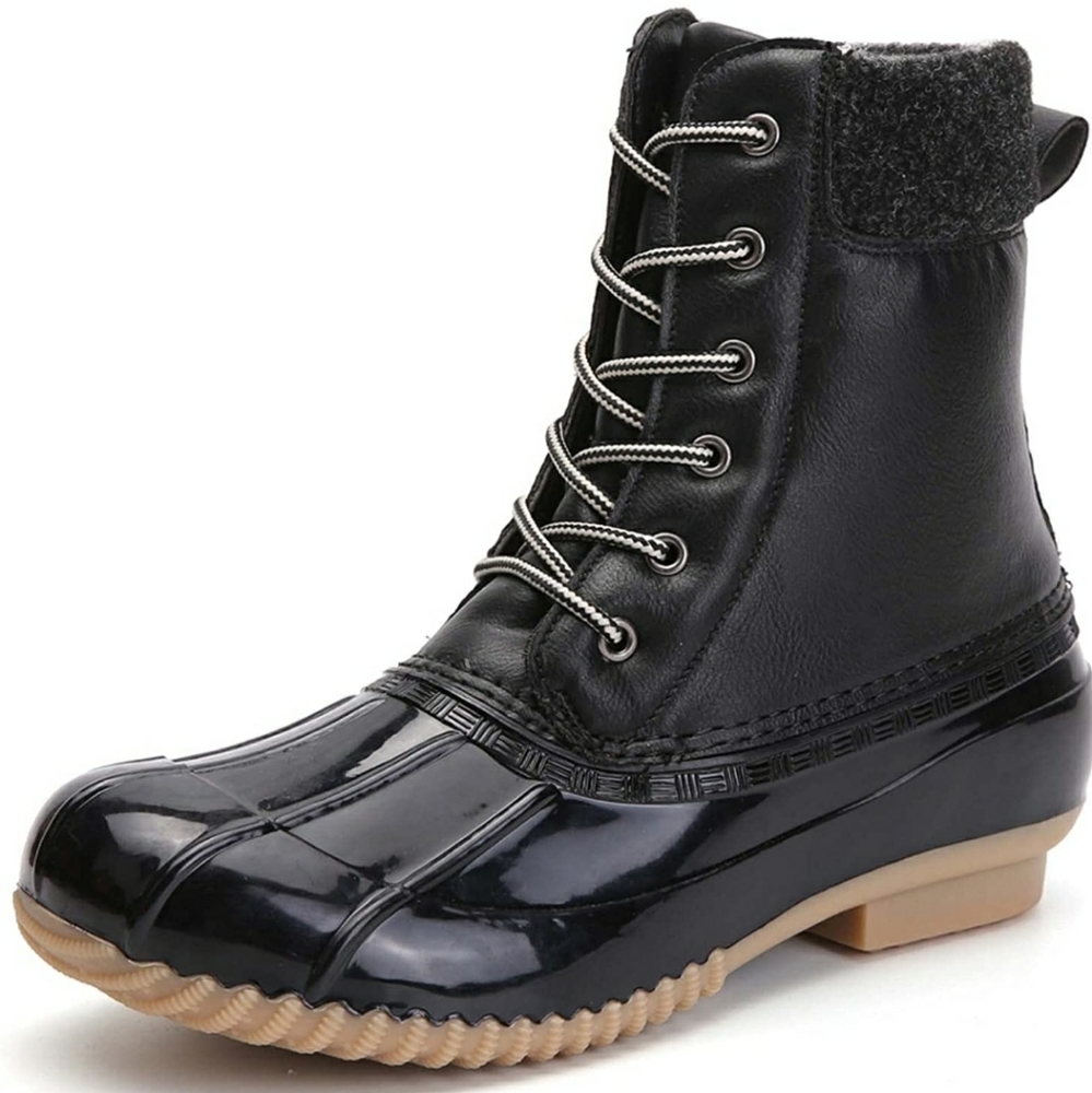 Winter Duck Boots Waterproof Lace Up Rain Mid-Calf Furry Lining Duck Boots